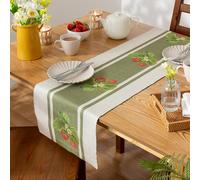 Evans Lichfield Strawberry Table Runner - Washable British Summer Fruit Quick Drying Dining Table Decoration (Sage - 180x35cm)