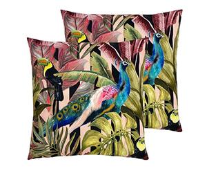 furn. Evans Lichfield Toucan and Peacock Outdoor Polyester Filled Cushions (Twin Pack), Polyester, Multi