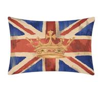 furn. Evans Lichfield Union Jack Crown Feather Filled Cushion - British Heritage Flag Textured Tapestry Decorative Pillow (Blue - 46x32cm)