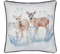furn. Evans Lichfield Winter Fawn Polyester Filled Cushion - Watercolour Woodland Deer Piped Velvet Reverse Pillow (Multicolour - 43x43cm)