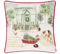 furn. Evans Winter Garden Cushion Cover (Multicolour - 43x43cm) | Festive Hand Painted Watercolour Snowy Garden Velvet Reverse Piped Trim Seasonal Case