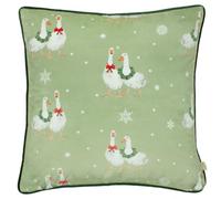 furn. Evans Winter Geese Cushion Cover (Multicolour - 43x43cm) | Festive Winter Hand Painted Watercolour Snowy Animal Velvet Reverse Piped Trim Case