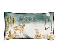 furn. Evans Winter Stag Polyester Filled Cushion (Multicolour - 30x50cm) | Hand Painted Woodland Wildlife Snowfall Winter Florals Evergreen Trees Festive Pillow