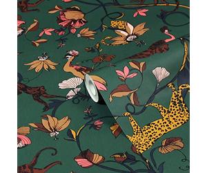 furn. Exotic Wildlings Tropical Printed Wallpaper, Juniper Green