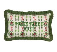 furn. Feeoni Home Sweet Home Polyester Filled Cushion - Embroidered Floral Cottagecore Ruffle Trim Cotton Decorative Pillow (Willow Green - 30x50cm)