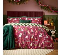 Furn Christmas Purrgundy Double Feline Reversible Duvet Cover Set - Wilko
