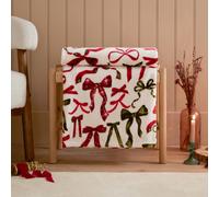 furn. Nathalie Festive Bows Throw - Soft Holiday Season Bow Fleece Blanket (Berry/Pine - 140x180cm)