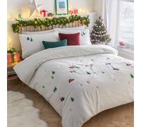 Furn Christmas Together Duvet Set - Embroidered Boucle Fleece Festive Snow Angels Bedding (Snow - Double)
