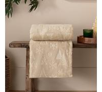 furn. Festive Time Throw - Festive Snowflake & Tree Embossed Soft Flannel Fleece Blanket (Natural - 140x180cm)