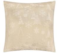 furn. Festive Time Feather Filled Cushion - Soft Flannel Fleece Winter Embossed Christmas Decorative Pillow(Natural - 50x50cm)