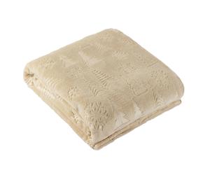 Furn Festive Time Fleece Embossed Throw - Natural - 140cm x 180cm - Natural - 100% Polyester