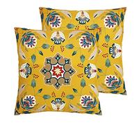 furn. Folk Flora Outdoor Cushions (Twin Pack), Ochre, 43 x 43cm
