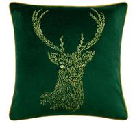 Furn. Forest Fauna Embroidered Woodland Stag Velvet Cushion Cover