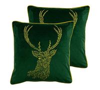 furn. Forest Fauna Twin Pack Polyester Filled Cushions, Emerald/Gold, 50 x 50cm