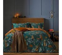 furn. Forest Fauna Woodland Duvet Set - Reversible Nature Inspired Bedding with Animal Print, Soft Polycotton, Machine Washable (Emerald - King)