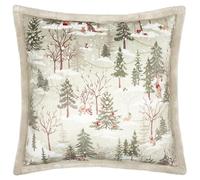 furn. Forest Festivities Cushion Cover - Velvet Christmas Woodland Case with Faux Fur Reverse and Trim (Natural - 50x50cm)
