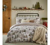 Furn. Forest Festivities Duvet Cover Set - Reversible Woodland Design Christmas Bedding (Natural - Double)
