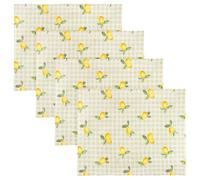furn. Fruits Lemons Placemats - Washable Gingham Fruit Set of 4 Quick Drying Table Mats (Sage - 46x36cm)