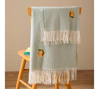 furn. Fruits Embroidered Throw - Lightweight Knitted Fringe Tasselled Blanket (Zesty Orange - 130x180cm)