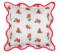 furn. Fruits Strawberries Polyester Filled Cushion - Water Resistant Striped Strawberry Fruit Outdoor Wiggle Piped Edge Decorative Pillow (Blue - 45x45cm)