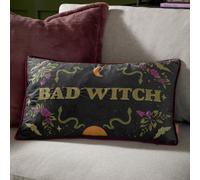 furn. Bad Witch Polyester Filled Cushion - Reversible Halloween Embroidered Velvet Decorative Pillow with Metallic Thread (Black Magic - 30x50cm)