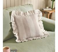 furn. Wylder Birdie Stripe Polyester Filled Cushion - Ruffle Edge Cotton Striped Decorative Pillow (Oat/Milk - 45x45cm)