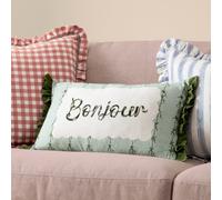 furn. Bonjour Polyester Filled Cushion - Soft Cotton Ruffle Trim French Slogan Decorative Pillow (Mint - 30x50cm)
