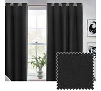 Furn Curtains Dawn Textured 100% Blackout Thermal Lined Eyelet Pair Black 117 x 183 cm