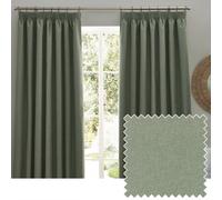 Furn Dawn Textured Blackout Pencil Pleat Curtains Eucalyptus 117Cm Width 137Cm Drop, Green