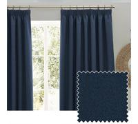furn. Furn Dawn Textured Blackout Pencil Pleat Curtain Pair Midnight (W)117Cm X (D)183Cm