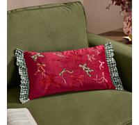 furn. Furn Ditsy Bows Velvet Ruffle Trim Polyester Filled Cushion, Red/green, 30 X 50 Cm