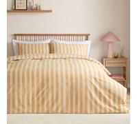 furn. Dual Tone Duvet Cover Set - Reversible Modern Striped Easy Care Bedding (Butter Yellow - Super King)