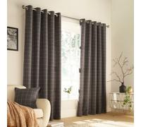 furn. Furn Ellis Check Room Darkening Eyelet Curtain Pair Grey (W)168Cm X (D)183Cm