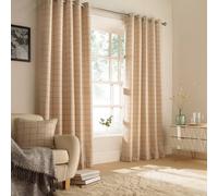 Furn. Ellis Windowpane Check Ringtop Eyelet Curtains (Pair) Polyester Natural (229X229Cm), Cream