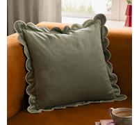 furn. Lil Scallop Polyester Filled Cushion - Colourful Velvet Piped Scalloped Edge Decorative Pillow (Green/Natural - 45x45cm)