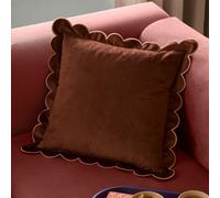 furn. Lil Scallop Polyester Filled Cushion - Colourful Velvet Piped Scalloped Edge Decorative Pillow (Chestnut/Slipper - 45x45cm)
