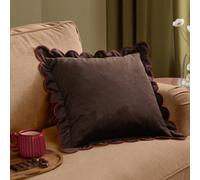 furn. Furn Lil Scallop Velvet Polyester Filled Cushion, Chocolate/burgundy, 45 X 45Cm
