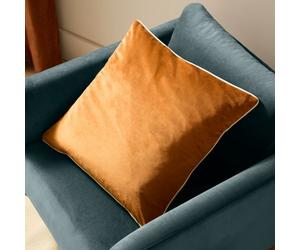 furn. Furn Meridian Plain Velvet Piped Polyester Filled Cushion, Ginger/ecru, 55 X 55Cm