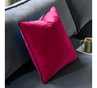 furn. Meridian Cushion Cover - Luxury Contrast Piped Velvet Decorative Case (Raspberry/Teal - 45x45cm)