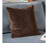 furn. Meridian Feather Filled Cushion - Luxury Contrast Piped Velvet Decorative Pillow (Chocolate/Caramel - 45x45cm)
