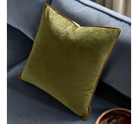 furn. Meridian Feather Filled Cushion - Luxury Contrast Piped Velvet Decorative Pillow (Olive/Ginger - 55x55cm)
