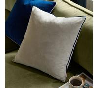furn. Meridian Polyester Filled Cushion - Luxury Contrast Piped Velvet Decorative Pillow (Silver/Navy - 45x45cm)
