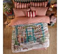 furn. Merry & Bright Duvet Cover Set (Multicolour - Single) | Reversible Festive Winter Bakery Window Scene Striped Reverse Easy Care Polycotton Christmas Bedding