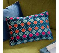 furn. Metro Diamond Feather Filled Cushion - Geometric Velvet Jacquard Decorative Pillow (Multicolour - 35x50cm)