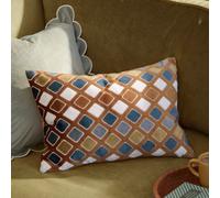 furn. Metro Diamond Polyester Filled Cushion - Geometric Velvet Jacquard Decorative Pillow (Ginger - 40x60cm)
