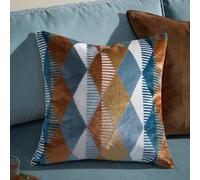 furn. Metro Harlequin Feather Filled Cushion - Geometric Velvet Jacquard Decorative Pillow (Ginger - 50x50cm)
