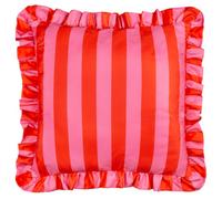 furn. Palm Royale Stripe Cushion Cover- Water Resistant Bold Striped Ruffle Trim Outdoor Decorative Case (Pink/Red - 50x50cm)