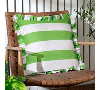 furn. Palm Royale Stripe Polyester Filled Cushion - Water Resistant Bold Striped Ruffle Trim Outdoor Decorative Pillow (Green - 50x50cm)