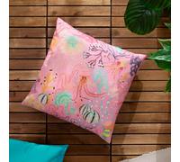 furn. Reef Cushion Cover - Reversible Water Resistant Coastal Jellyfish Ocean Outdoor Decorative Case (Pink - 45x45cm)