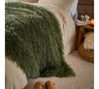 furn. Rowan Throw - Soft Faux Fur Mongolian Style Decorative Blanket with Velvet Reverse (Khaki - 130x175cm)